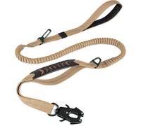 Correa elástica reflectante resistente para perro, cinturón de seguridad para perros grandes, correa táctica sin tirones (caqui oscuro)