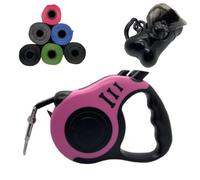 Correa Extensible Perro|Correa para Perros Flexible|Correa Perro Extensible Pequeños Medianos|Correa Ligera Perros Ergonómica|Cinta Retráctil 3metros Bolsa Caca Perro (nergro-Rosa, 3 Metros)