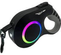 Correa Extensible Perro Que Facilita Tus Paseos Nocturnos. Retráctil Sin Enredos, con Luces led y Linterna, Cinta de Nylon Resistente, Bloqueo de Pausa con una Mano, Color Negro