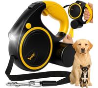 Correa flexible para perros con luz LED y dispensador de bolsas de excrementos - 5 m de cuerda automática para perros medianos 10 - 25 kg - Mango ergonómico, función de parada y rodillo antideslizante