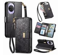 Correa Funda para Huawei Nova 15 con Tapa,Carcasa Flip Libro Billetera de Cuero de PU,Cartera Case para Mujer con Soporte Plegable,Ranura para Tarjeta,Negro