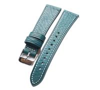 Correa hecha a mano 18 19 20 22 mm marrón azul verde cuero hombres estilo vintage liberación rápida reloj banda(Bule Silver Buckle,19mm)