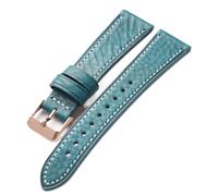 Correa hecha a mano 18 19 20 22 mm marrón azul verde cuero hombres estilo vintage liberación rápida reloj banda(Bule rose gold,19mm)