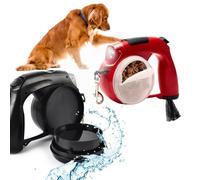 Correa LED para perro enrollador de 4 m, perros de hasta 35 kg, perfeccionado ergonómico y moderno, depósito de agua, copa de comida y bolsa de excremento (rojo)