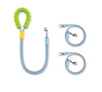 Correa para 1 o 2 perros, correa de vientre giratoria 360°, asa de espuma ensanchada y engrosada, doble correa trenzada para perros de 3 a 16 kg (azul)