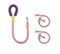 Correa para 1 o 2 perros, correa de vientre giratoria 360°, asa de espuma ensanchada y engrosada, doble correa trenzada para perros de 3 a 16 kg (rosa)