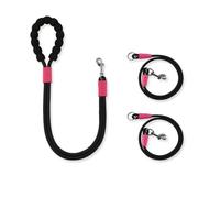 Correa para 1 o 2 perros, correa de vientre giratoria 360°, mango de espuma ensanchado y engrosado, doble correa trenzada para perros de 3 a 16 kg (negro)