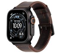 Correa para Apple Watch Ultra 3/2 49mm, Series 11/10 46mm, Correa de Cuero Genuino Vintage Pulseras de Repuesto Hombre Mujere para iWatch Series 9/8/7 45mm, Series 6/5/SE(3 2) 44mm,Café