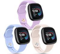 Correa para Fitbit Versa 4/3/Sense 2/3 - Paquete de 3 correas de repuesto de silicona ajustables - Lavanda pequeña, azul nude, arena rosa