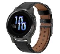 Correa para Garmin Venu 2S/Venu 3S/Vivoactive 4S/Vivomove 3S, Cuero Correa Piel Pulseras de Repuesto para Garmin Forerunner 255S/265S, 18mm Banda de Cuero (Negro)