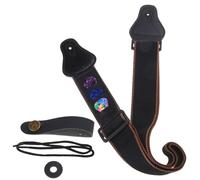 Correa para guitarra acústica con bolsillo para púa, extremos de piel de algodón, correa de hombro para guitarra acústica eléctrica, accesorios para principiantes y adultos