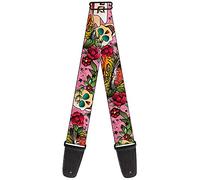 Correa para guitarra con hebilla, color rosa con mensaje "Death Before Dishone", 5 cm de ancho, 74 cm de longitud