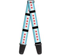 Correa para guitarra con hebilla, diseño de banderas de Chicago, color negro, 5 cm de ancho, 74 cm de longitud