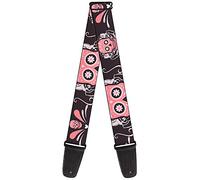 Correa para guitarra con hebilla, diseño de calaveras de azúcar, color gris/rosa, 5 cm de ancho, 71-137 cm de longitud