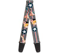 Correa para guitarra con hebilla - Pin Up Girl Poses Star & Stripes Gray/Azul/Blanco/Rojo - 2" de ancho - 29-54" de longitud
