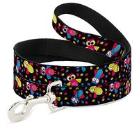 Correa para Mascota con Hebilla y Hojas de búhos voladores de Color Negro y Multicolor, 4 pies de Largo, 2,5 cm de Ancho