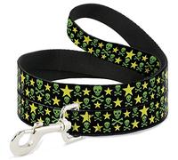 Correa para Mascotas con Hebilla, 10,16 cm x 3,81 cm, Calaveras y Estrellas, Negro/Verde/Amarillo