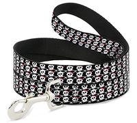 Correa para Mascotas con Hebilla de Abajo - Calavera con Lazo Negro/Blanco/Rojo - 4 pies de Largo - 3,8 cm de Ancho