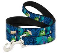 Correa para Mascotas con Hebilla - Monsters University Sulley & Mike Poses/Checkers Azul - 4 pies de Largo - 3,8 cm de Ancho