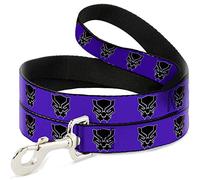 Correa para perro Black Panther Avengers Icon Purple White Black 4 pies de largo 1.5 pulgadas de ancho