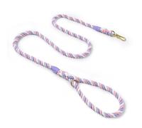 Correa para perro de algodón trenzado a mano - 1,5 m - resistente para perros pequeños, medianos y grandes - cierre de metal dorado resistente - color morado