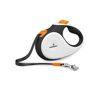 Correa para Perro Extensible, Retráctil, 5 Metros, con Botón de Pausa y Bloqueo, M, Blanco, Naranja y Negro