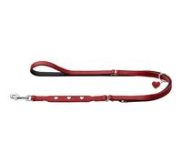 Correa para Perro Hunter Rojo 2 m Ajustable | Piel de napa de vacuno, ajustable en 3 posiciones, suave, apliques en forma de corazón, fabricado en Alemania
