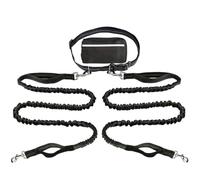 Correa para Perro Manos Libres con Bolsillo con Cremallera, Correa Ancha y Acolchada para Correr, Apta para Perros de 3,6 a 70 kg, con Asas Dobles Acolchadas y Correa elástica (Black,Double Rope)