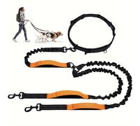 Correa para perro para 2 perros, correa reflectante para correr acolchadas y bandas elásticas resistentes, cinturón de cintura ajustable para caminar, correr, hacer senderismo, amortiguación
