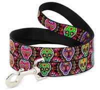 Correa para Perro, Seis Calaveras de azúcar, Multicolor, 6 pies de Largo, 0,5 Pulgadas de Ancho