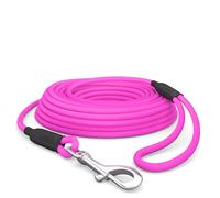 Correa para perros de 10 m, resistente al agua, redonda, con correa de mano, resistente correa de entrenamiento libre, color rosa, hasta 35 kg