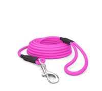 Correa para perros de 5 m, resistente al agua, redonda, con correa de mano, resistente correa de entrenamiento, color rosa, hasta 35 kg