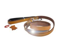 Correa para perros de cuero con tira reflectante GogiPet®, marrón camello de 2,5 x 90 cm.