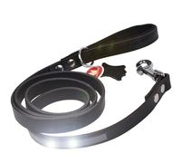 Correa para perros de cuero con tira reflectante GogiPet®, negra