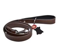 Correa para perros de cuero Confort GogiPet®, marrón con asa acolchada