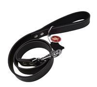 Correa para perros de cuero Confort GogiPet®, negra con asa acolchada