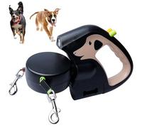 Correa para perros doble para 2 perros, 3 m, correa para perros con luz, doble retráctil, rotatorio de 360°, mango antideslizante, para perros pequeños y medianos