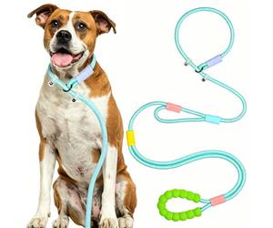 Correa para perros grandes y medianos con correa auxiliar, correa de 1,5 m para perros, correa para el cuello, correa para correr, correr, senderismo, ajustable, no requiere collar o arnés (verde)