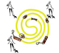 Correa para Perros Manos Libres, multiposición, para 2 Perros, con Cuero, Fabricada en España. Amarillo & Coñac.