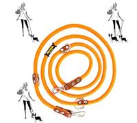 Correa para Perros Manos Libres, multiposición, para 2 Perros, con Cuero, Fabricada en España. Naranja & Coñac.