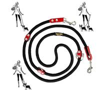 Correa para Perros Manos Libres, multiposición, para 2 Perros, con Cuero, Fabricada en España. Negro & Rojo.