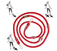 Correa para Perros Manos Libres, multiposición, para 2 Perros, con Cuero, Fabricada en España. Rojo & Rojo.