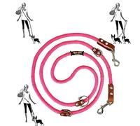 Correa para Perros Manos Libres, multiposición, para 2 Perros, con Cuero, Fabricada en España. Rosa & Coñac.