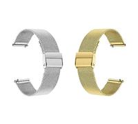 Correa para Reloj Inteligente 2 Piezas 10mm-22mm Correa Reloj Tejida Malla Metálica Nórdica Estilo Milanés Moda Acero Inoxidable para Hombres y Mujeres(Silver+Gold,12MM)