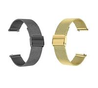 Correa para Reloj Inteligente 2 Piezas 10mm-22mm Correa Reloj Tejida Malla Metálica Nórdica Estilo Milanés Moda Acero Inoxidable para Hombres y Mujeres(Black+Gold,21MM)