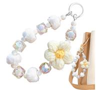 Correa para teléfono móvil, cadena de perlas para teléfono móvil, llavero con flor de lana y bolas de peluche, colgante de bolsillo, correa de muñeca de perlas para smartphone, Siehe Beschreibung