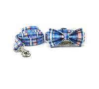 Correa Perro Arnés para Perros Chaleco para Perros Sin tirones A Prueba de Escape Conjunto de Correa y Collar para Mascotas Rayas Azules Cachorro Pajarita Collar Correa Perro Suave(31-41cm)