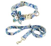 Correa Perro Collar De Perro De Nailon, Correa, Arnés, Bolsa para Caca, Conjunto De Collares De Perro Impresos Ajustables, Arneses para Perros Correa Perro Suave(Blue,19-28cm)