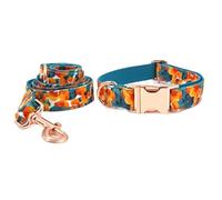 Correa Perro Conjunto de Correa de Cuello de Mascota de Oro Rosa Impreso Collar cómodo Collar Suministros para Mascotas Collar de Perro Suave Correa Perro Suave(23-30cm)