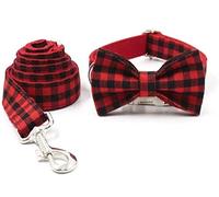 Correa Perro Correr Collar De Perro Clásico Negro Rojo Tartán Estampado Personalizado Duradero Suave Y Cómodo Bowtie Regalo para Mascotas Antideslizantes Reforzada(56-62cm)